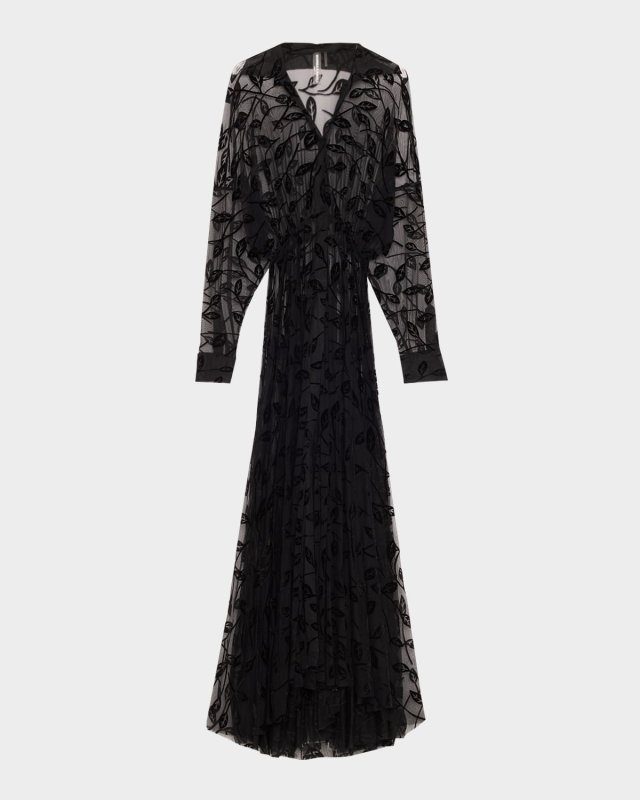 Leaf Burnout Velvet Super Oversized Boyfriend Shirt Flared Gown